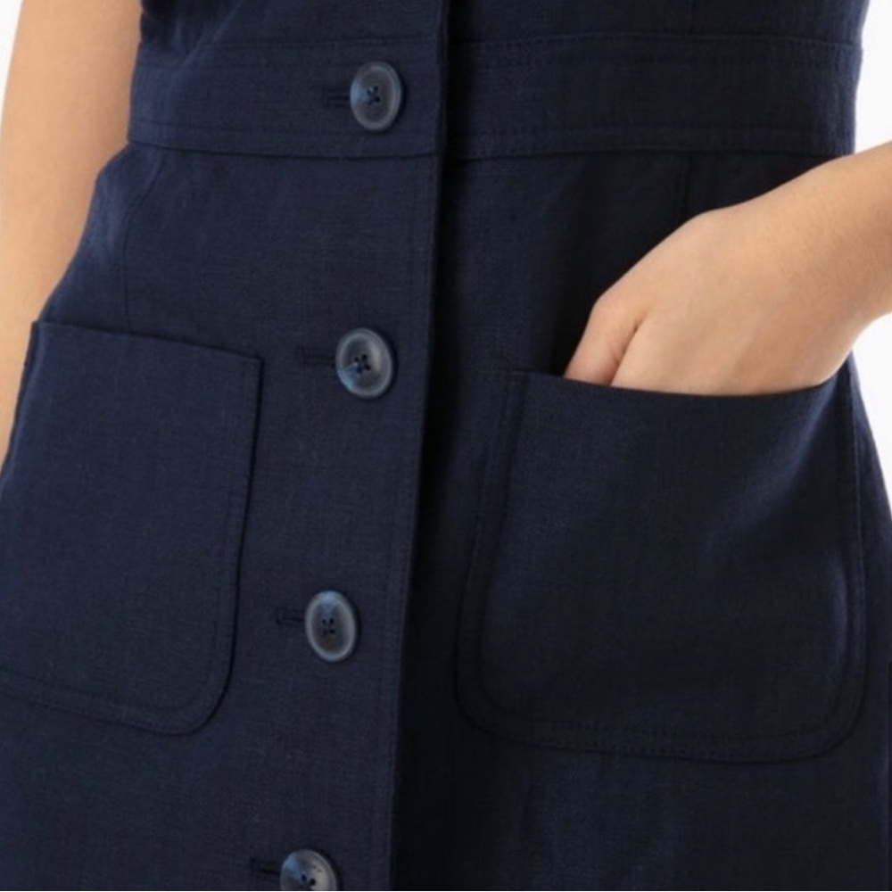 Tory Burch Navy Linen Front Button Shift Dress Size:12 - Picture 4 of 7